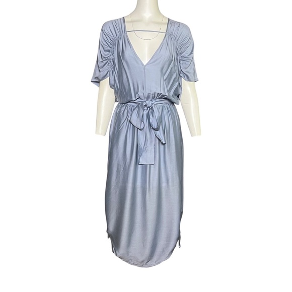 ViX Paula Hermanny Ciara Midi Dress Size 38-4 Blue Shirred Sleeve Resort Swim - Picture 10 of 10